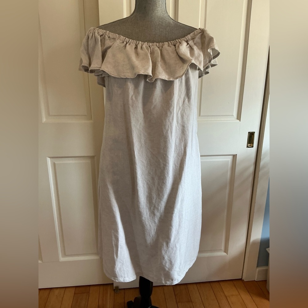 Tommy Bahama Ruffle Linen Dress in Light Beige